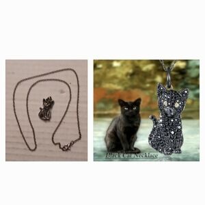 4/$40 New Rhinestone Black Cat Necklace
